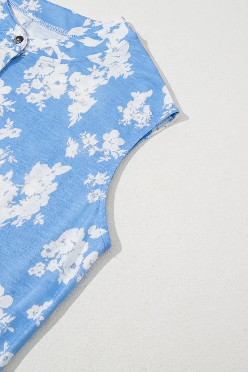 Myosotis Floral Print Half Button Wide Leg Relaxed Jumpsuit - Love Salve